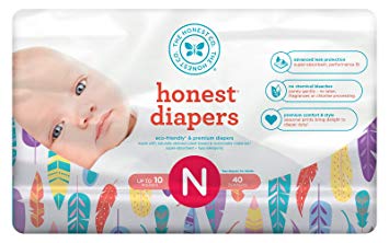 The Honest Company Disposable Baby Diapers, Painted Feathers, Size N, 40 ct