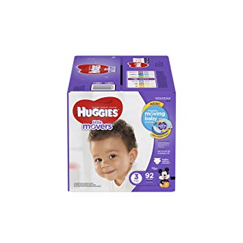 HUGGIES Little Movers Diapers, Size 3 (16-28 lb.), 92 Ct, GIGA JR Pack(Packaging May Vary), Baby...