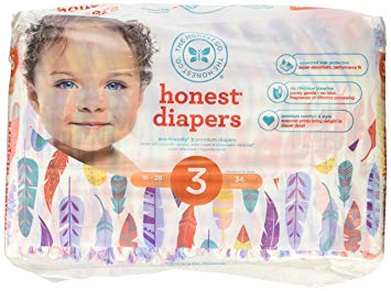 The Honest Company Honest Disposable Baby Diapers, Painted Feathers, Size 3, 34 ct