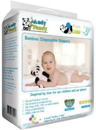 Eco Friendly Premium Bamboo Disposable Diapers by Andy Pandy - Large - For Babies Weighing 20-31 lbs...