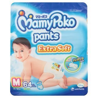 MamyPoko Pants Extra Dry Soft Roll Up M Boys Baby Diapers 64 pcs