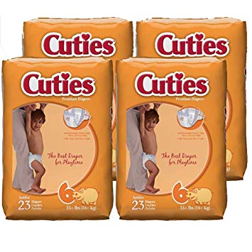 Cuties Baby Diapers, Size 6, 23-Count, Pack of 4