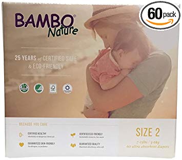 Bambo Nature Eco Friendly Baby Diapers Classic for Sensitive Skin, Size 2 (7-13 lbs), 60 Count (2 Packs of 30)