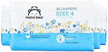 Amazon Brand - Mama Bear Diapers Size 4, 144 Count, Bears Print (4 Packs of 36)