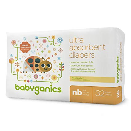 Babyganics Ultra Absorbent Baby Diapers, Newborn, 32 Count