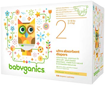 Babyganics Ultra Absorbent Diapers, Size 2, 36 Count