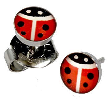 Ear Piercing Earrings Red Lady Bug 5mm Studs Stainless Steel Studex System 75 Hypoallergenic