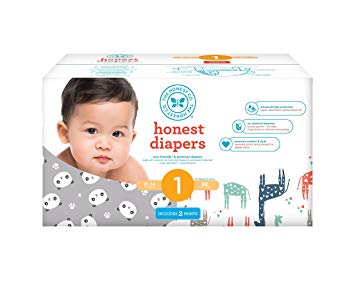 Honest Baby Diapers, Club Box, Pandas & Multi Colored Giraffes, Size 1, 80 Count