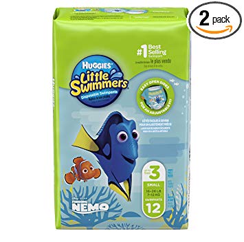 Huggies Little Swimmers Disposable Swim Nappies - Size 3-4 (15-34 lbs/7-15 kg), 2 x Packs of 12 (24 Nappies)