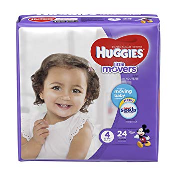 HUGGIES LITTLE MOVERS Diapers, Size 4 (22-37 lb.), 24 Ct, JUMBO PACK (Packaging May Vary), Baby...