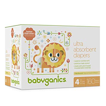 Babyganics Ultra Absorbent Diapers, Size 4, 160 count