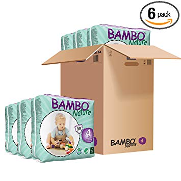 Bambo Nature Eco Friendly Baby Diapers Classic for Sensitive Skin, Size 4 (15-40 lbs), 180 Count (6 Packs of 30)