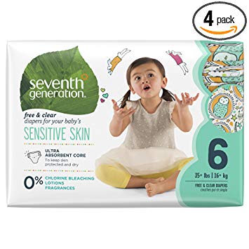 Seventh Generation Free and Clear Sensitive Skin Size 6 Baby Diapers with Animal Prints 80 Count