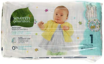 Seventh Generation Baby Diapers, Free and Clear for Sensitive Skin, with Animal Prints, Size 1,...