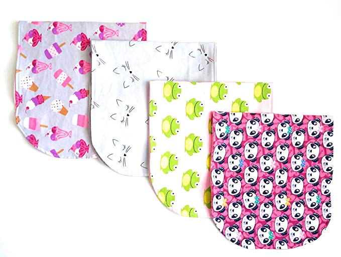 Baby Burp Cloths, 100% Cotton, Flannel, Soft and Absorbent Towels, Burping Rags for Newborns, Baby Shower Gift for Girls 4-Pack - by Billboard Cutie