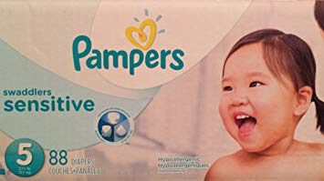 Pampers Swaddlers Sensitive Disposable Diapers (Pack of 88 Count) Size 5 (27+ Lbs)