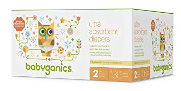 Babyganics Ultra Absorbent Diapers, Size 2, 136 count