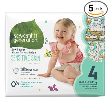 Seventh Generation Baby Diapers, Free & Clear for Sensitive Skin with Animal Prints, Size 4, 135 count...