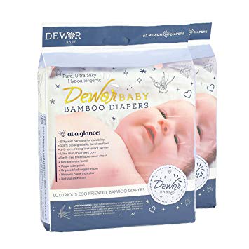 Dewor Baby Premium Bamboo Disposable Diapers, Medium ( 13-22 lbs), 2 Pack,2x82 Count