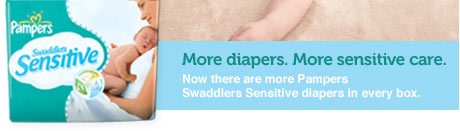 More diapers. More sensitive care. Now there are more Pampers Swaddlers Sensitive diapers in every box.