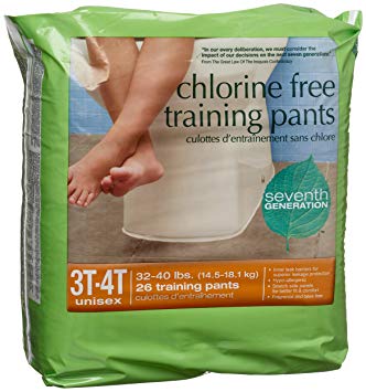 3-4T Training Pants - Chlorine free 32 to 40 lbs, 26 counts,(Seventh Generation)